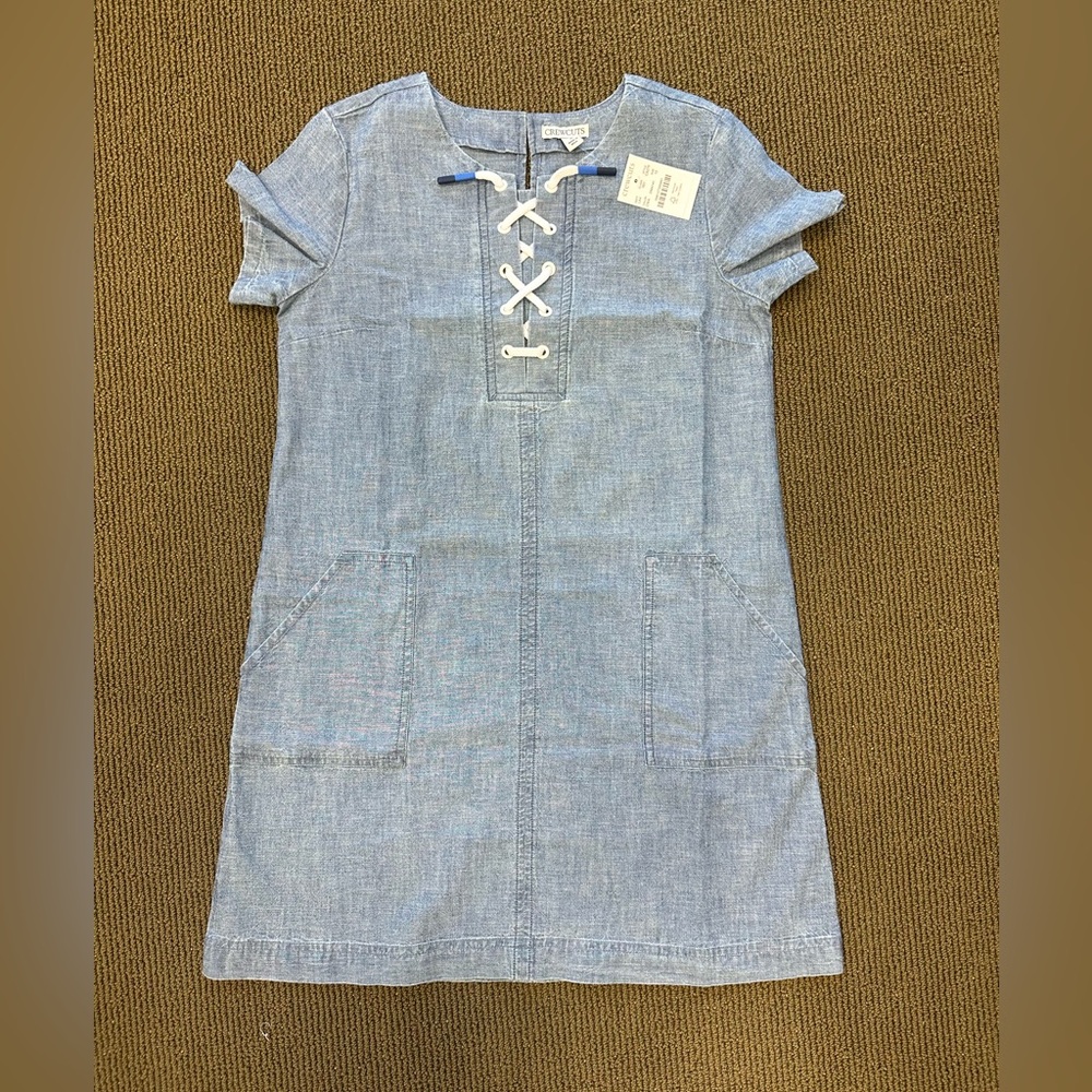 NWT J. Crew Crewcuts girls denim chambray lace up dress size 12